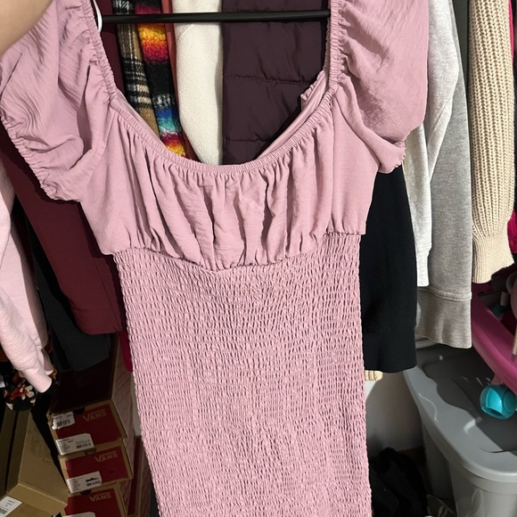 Pink Ruched Dress with Ruffle Hem - Picture 2 of 2